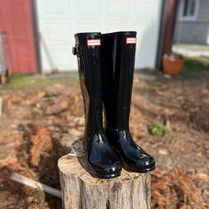 Hunter Glossy Black Tall Boots